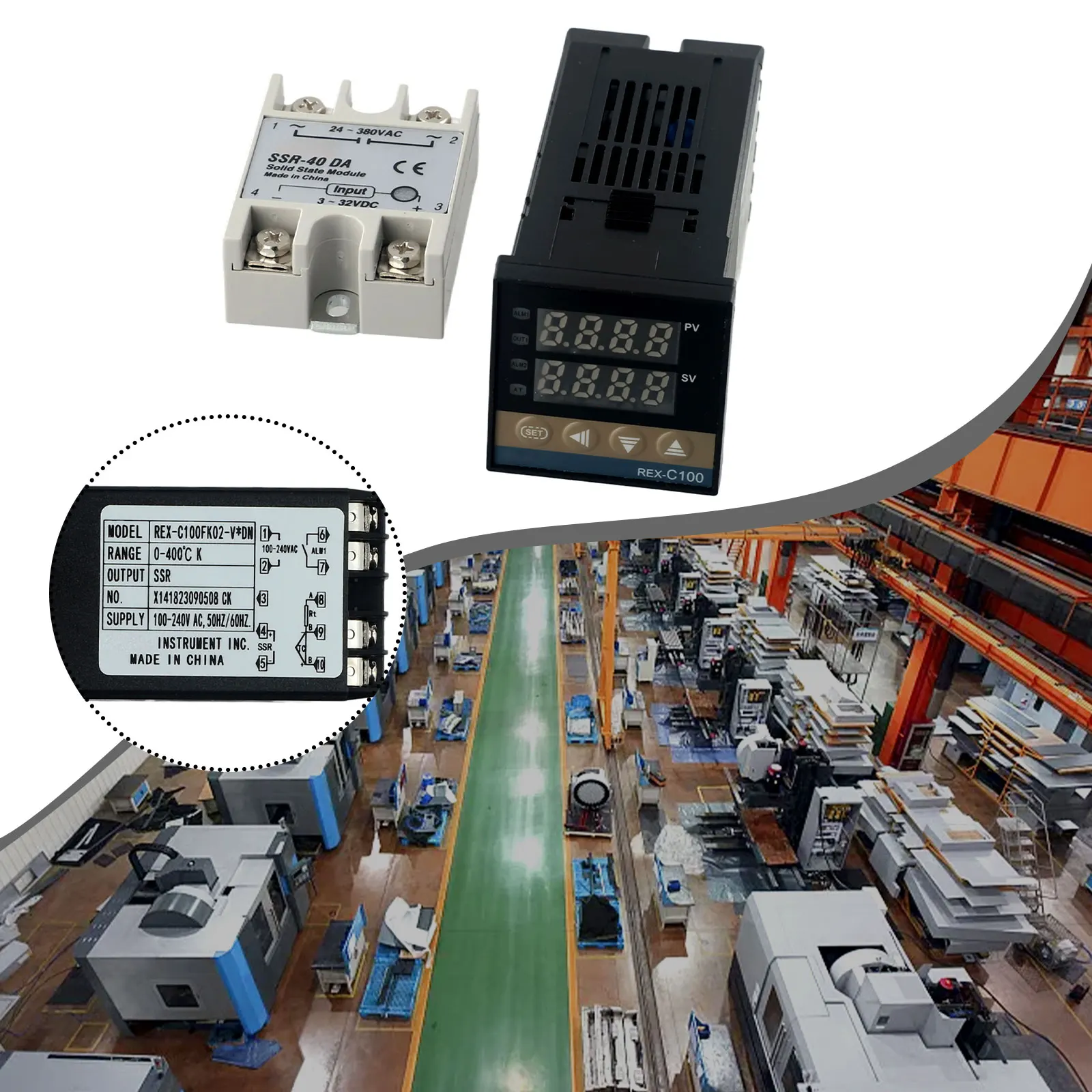 

Precise Temperature Control Set for Solid State Relay REX C100 PID Controller 40A SSR K Thermocouple Heat Sink Kit