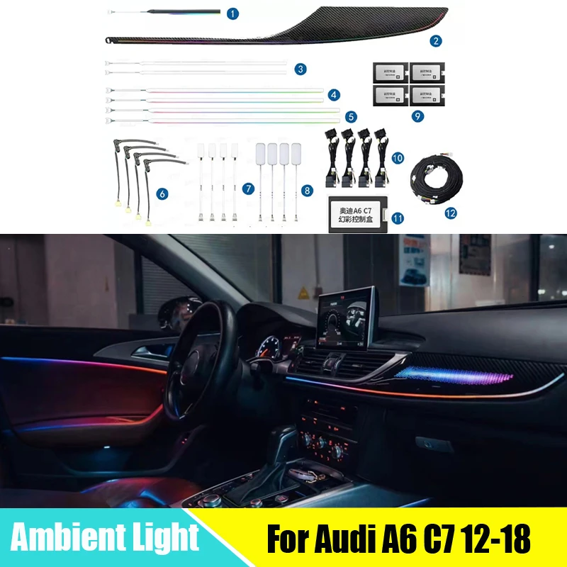 21 Colors Dashboard Trim Ambient Light for Audi A6 C7 Atmosphere Light MMI control Interior