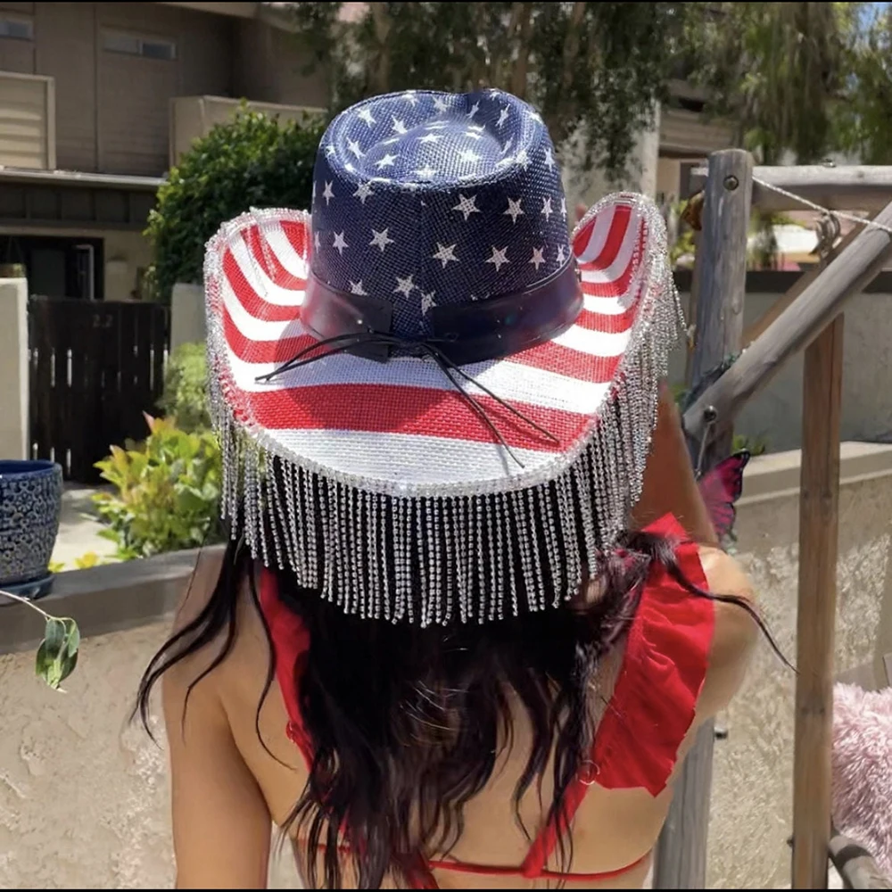 Women Tassel Rhinestone Cowboy Hat Wide Brim Handmade Cowgirl Western Sombrero Hombre Cap ETSY
