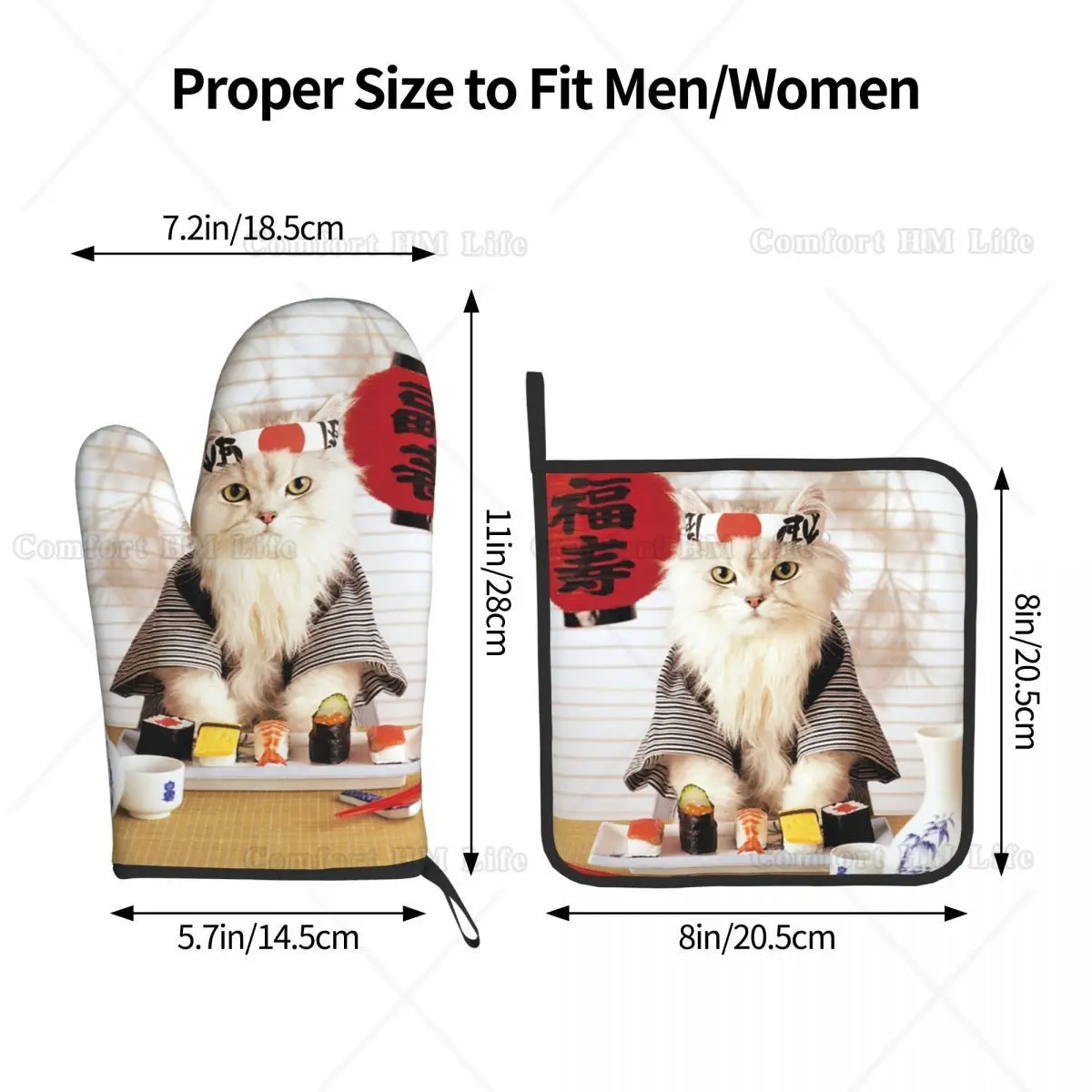Sushi Cat Japanese Cute Funny Kitten Oven Mitts and Pot Holders Heat Resistant Oven Gloves Safe Cooking Baking Grilling