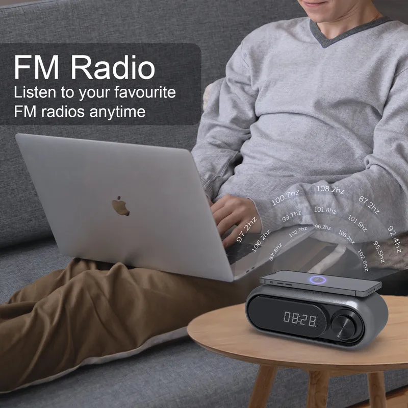 

Portable Bluetooth Charging Speaker FM Radio Outdoor Subwoofer Digital Clock LED Alarm Clock Audio Mobile Phone Wireless Charger