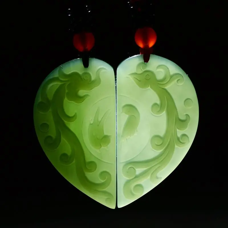 

Natural hetian green jade pendant hand carved jade dragon Phoenix pendants women men jade necklace lover fine jade jewelry