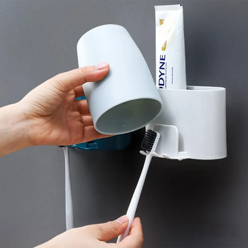 Toothbrush Holder Punch-free Wall-mounted Toothbrush Holder Shaver Toothpaste Mouthwash Cup Storage Rack Bathroom Accessories toothbrush holder