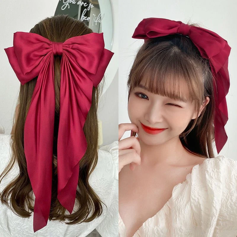 Solid Satin Hairpin Ribbon Hair Clip Bow Streamers Hair Clips For Girls Fashion Simple Headdress With Clips Hair Accessories