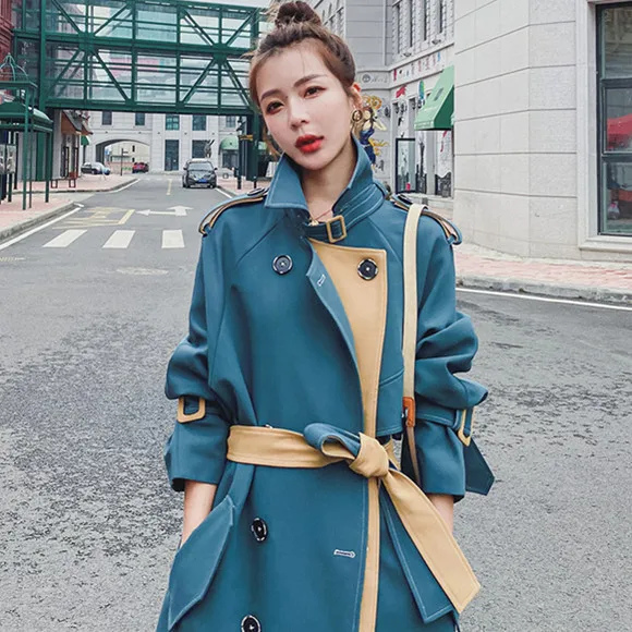 Windbreaker Women Mid-length Coat 2022 New Spring Autumn Jacket Temperament Double-breasted Trench Coat Women Splicing Long Coat white puffer coat Coats & Jackets