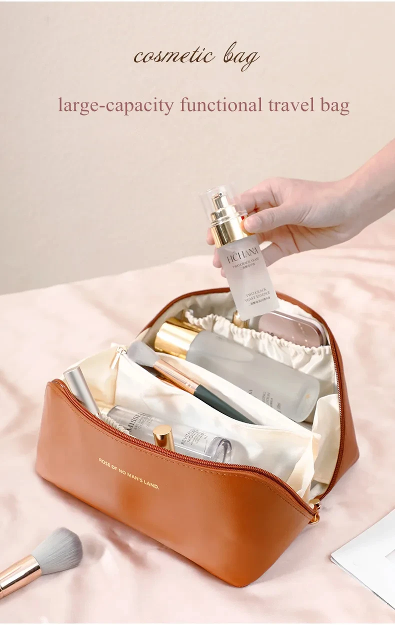 Large Capacity Travel Makeup Bag Portable PU Makeup Bag Women's Waterproof Bathroom Hand Wash Bag Multi functional Makeup Bag