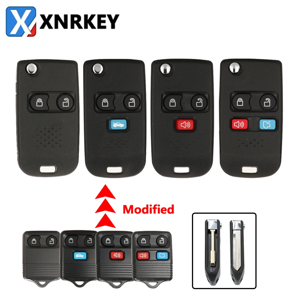 XNRKEY 2/3/4 Button Modified Flip Key Shell for Ford Edge Flex Explorer Escape Expedition Focus Lincoln Mercury Remote Fob Case