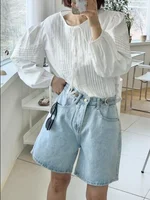 New 2024 Summer Denim Shorts For Women High Waist Sky Blue Color Wide Leg Loose Buttons Streetwear Loose Jean Shorts Women - Image 4