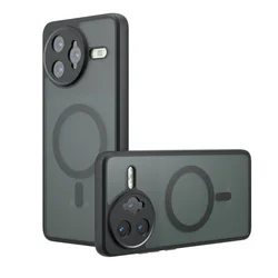 Shockproof Magnetic Matte Translucent Back Case with Skin Feel TPU Frame for Xiaomi Poco F5 Pro (Black)