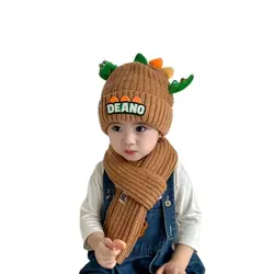 Doitbest Cartoon Warm Hats For Children Kids Beanie Sets Acrylic 3D Dinosaur 2 Pcs Boys Girls Winter Knit Hat Scarf Set Child