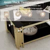 48" Modern Luxury Coffee Table with Black Tempered Glass Top, Coffee Table 4