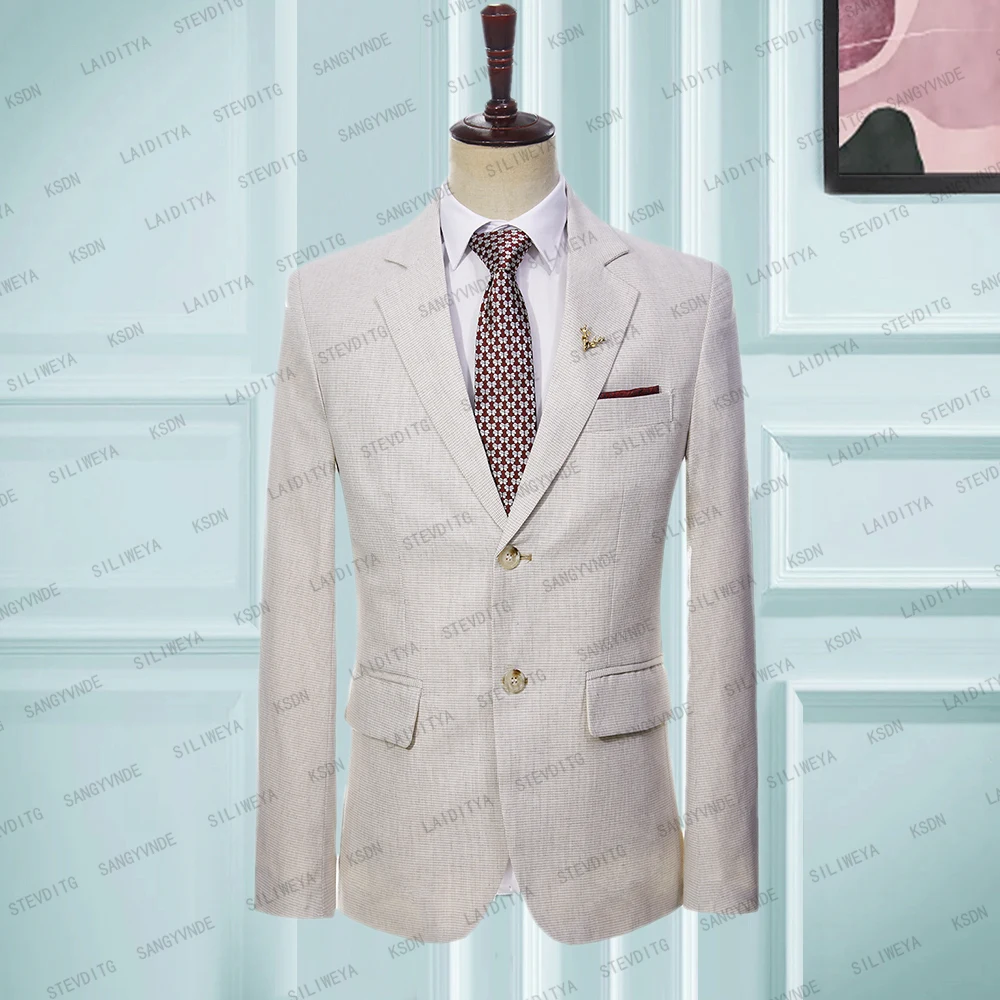 

Luxury Men's Suit Wedding 2023 Light Khaki Single Breasted Formal Business Jacket One-Piece Slim Fitting Clothes Homme