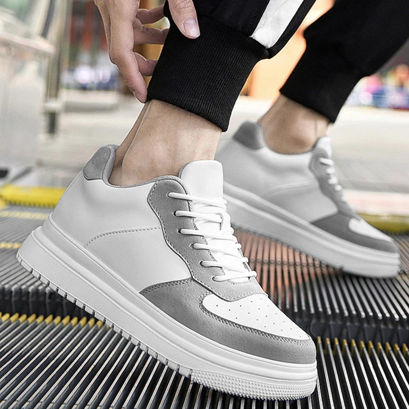Men Leather Heightening Elevator Shoes Breathable Mesh Height Increase  Thick Sole Shoes Man Height Insole 6/8/10CM Men Sneakers 4