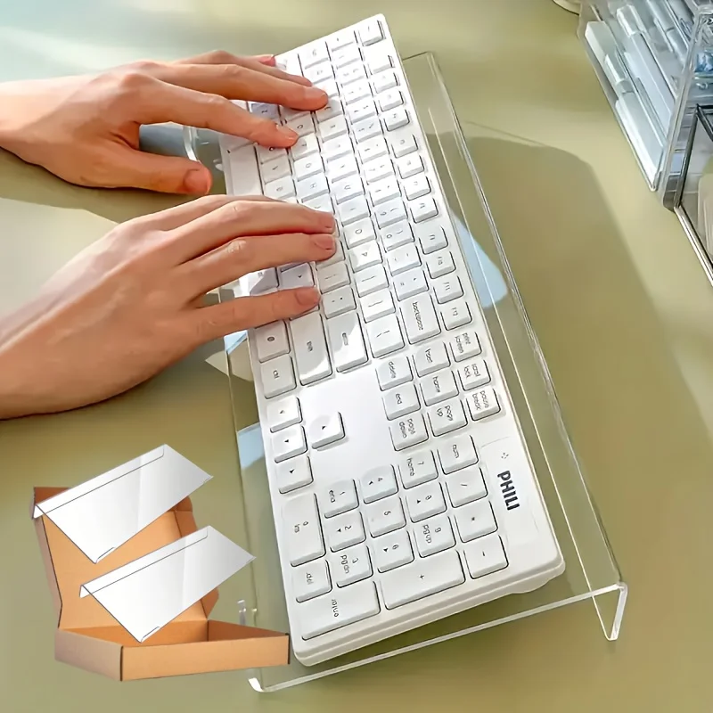 Boxed Acrylic Keyboard Stand - Comfortable for Typing, Transparent Non thumbnail 2