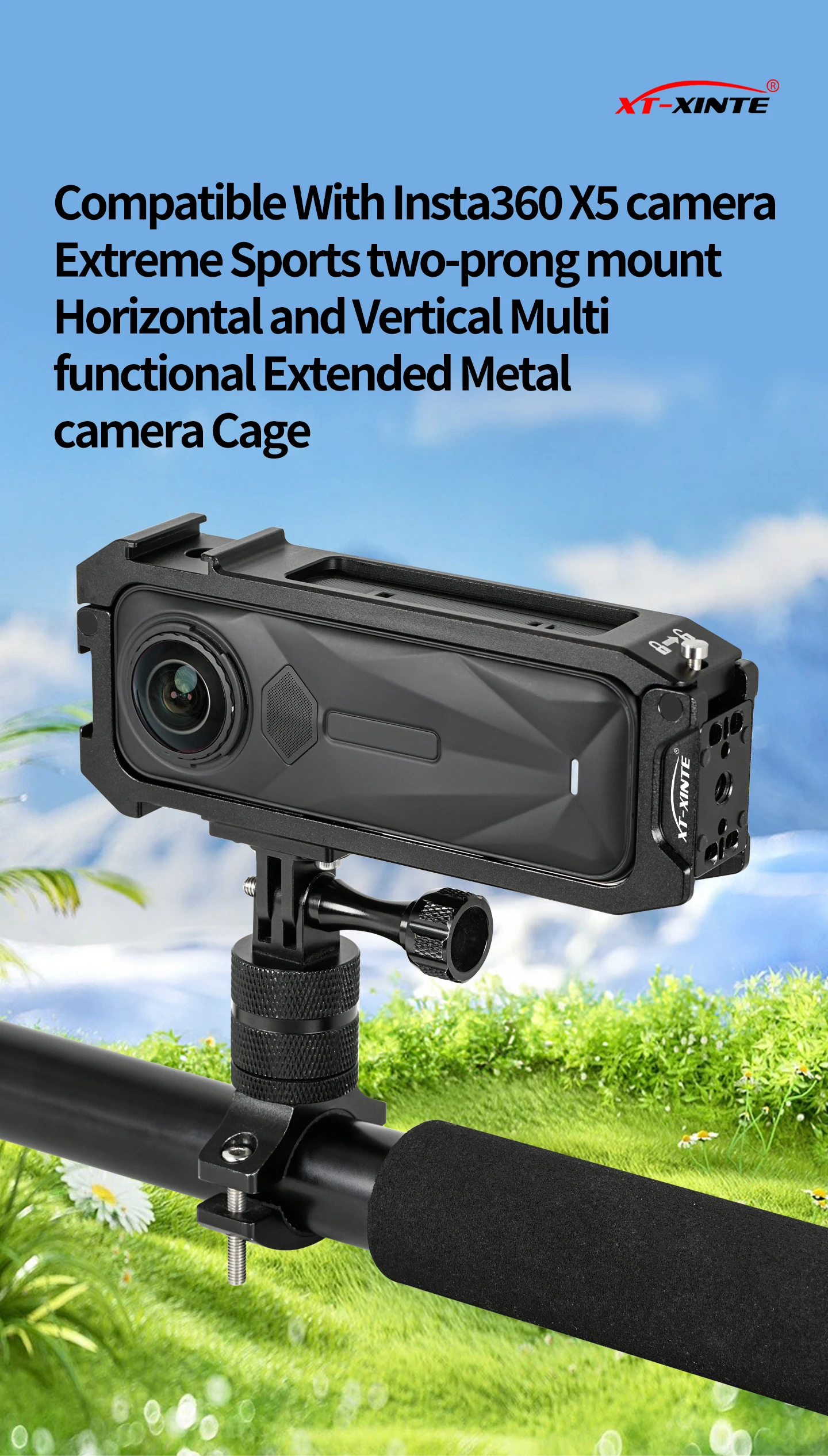 Aluminium-Magnetrahmengehäuse für Insta 360 X5, vertikale Aufnahme, 3 Kaltschuhhalterungen, Schutzhülle für Insta 360 X5 Action-Kamera – Detail 13