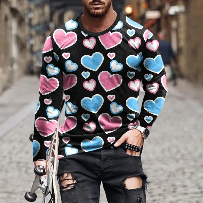 

Men's Shirt Casual Sports Quick-dry T Shirt Love 3D Printing Long Sleeve T-shirts Trendy Unisex Breathable Loose Tops Tees Male