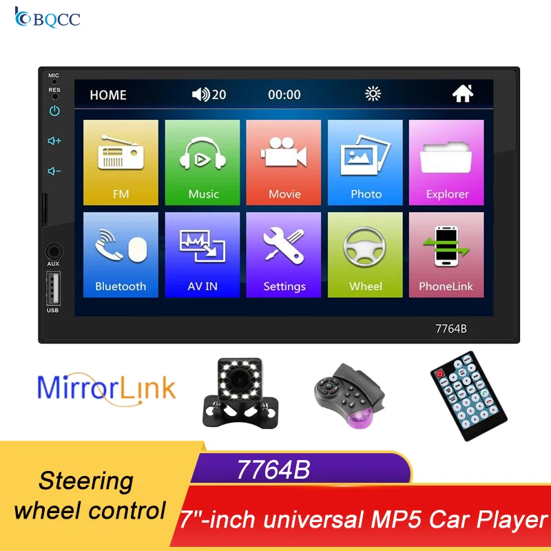 BQCC 2 DIN 7-inch Universal Car Stereo MP5 Touch Screen Mirrorllink BT FM USB In-dash 7 Color lights Radio Receiver Car Radio