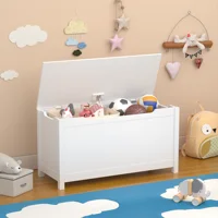 Kids Wooden Toy Box Storage with Quiet Close Safety Hinged Lid - Durable Organizer for Ages 2+ 1