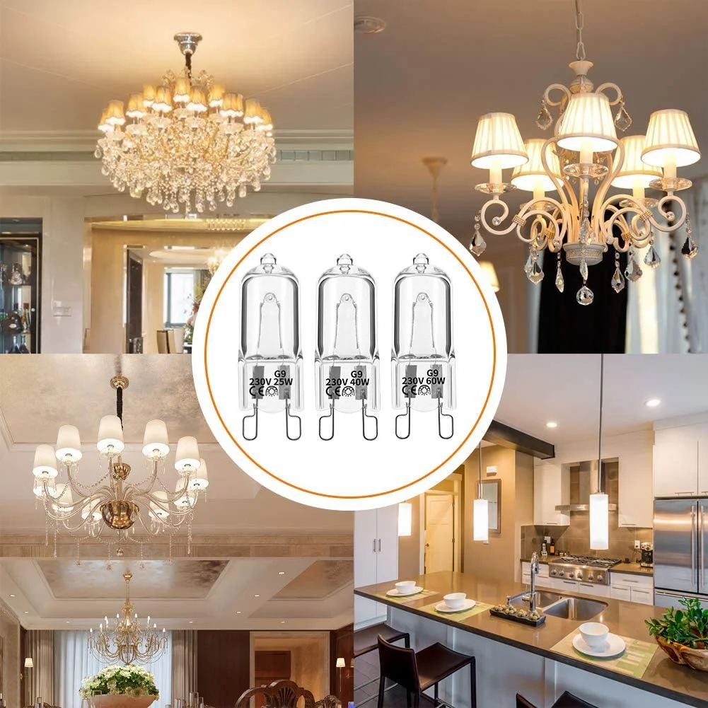 20Pcs G9 Halogen Light Bulbs,40W Clear Halogen Lamps Dimmable,Warm White 2800K for Chandeliers,Pendants,Landscape Lights 6