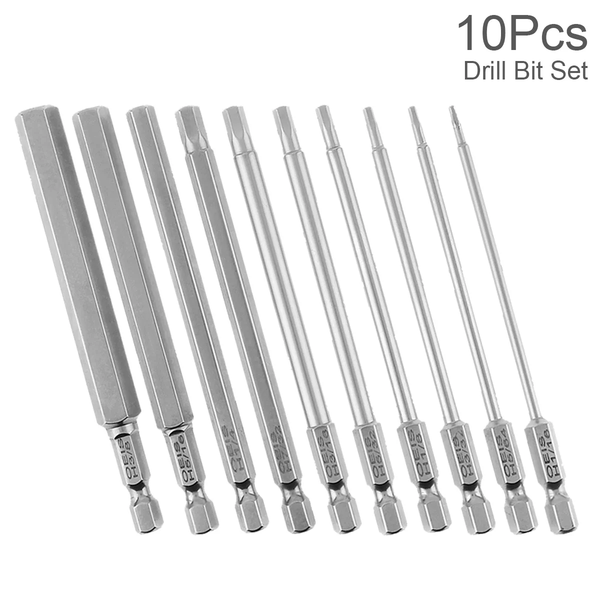 

10pcs/set Hex Head Imperial Allen Screwdriver Bits Set Non-magnetic Pneumatic Hex Key Screwdriver Bits Hand Drill Bits