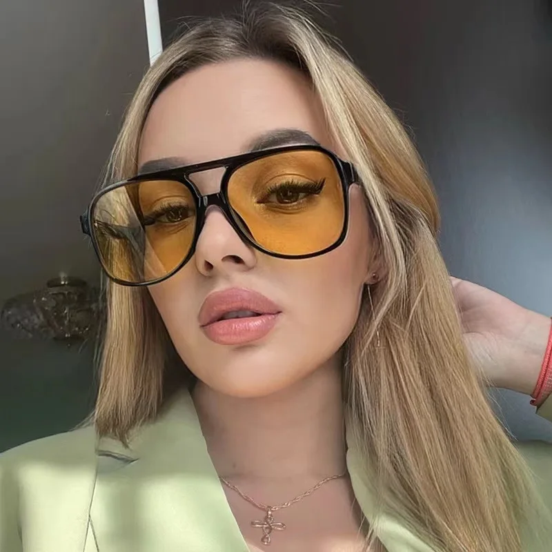 Vintage Chic Double-Beam Retro Square Aviator Sunglasses