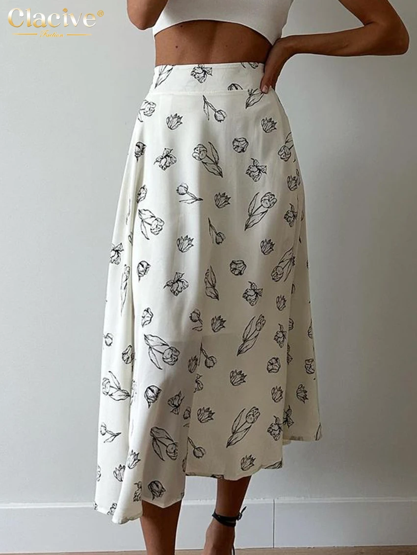 

Clacive Fashion Loose Print Women's Skirt 2024 Casual High Waist Midi Skirts Elegant Classic Pattern Skirt Female Clothing