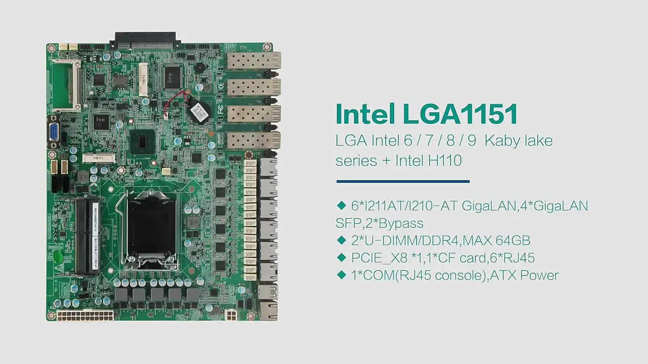 LGA1151 Материнская плата брандмауэра 6*1000M Порты локальной сети DDR4 слоты H110 Чипсет с