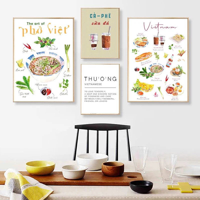 Vietnam Food Coffee Pho Poster Art Print Thu'o'ng Definition Posters Kitchen Asian Cuisine Restaurant Wall Decor Canvas Painting