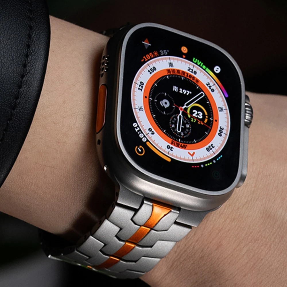 Titanium Orange Stainless Steel Bracelet for Smartwatch - Bold and Stylish Strap