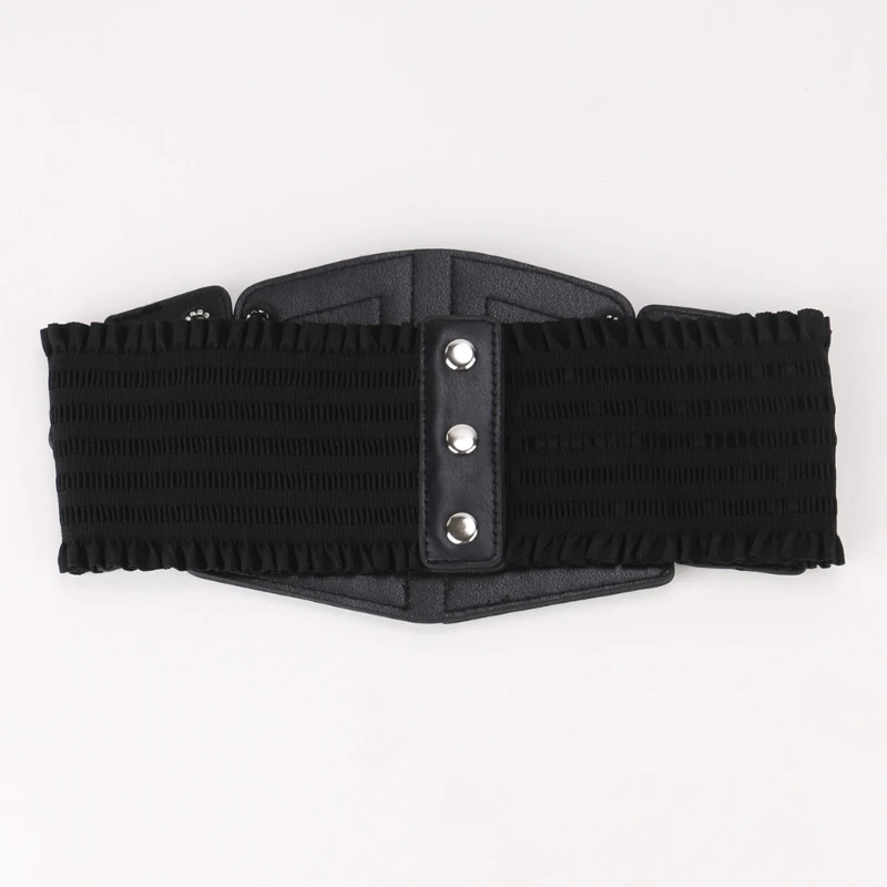 

Women Black Wide Cropped Top Lace Elastic Corset Belt Flouncing Waspie