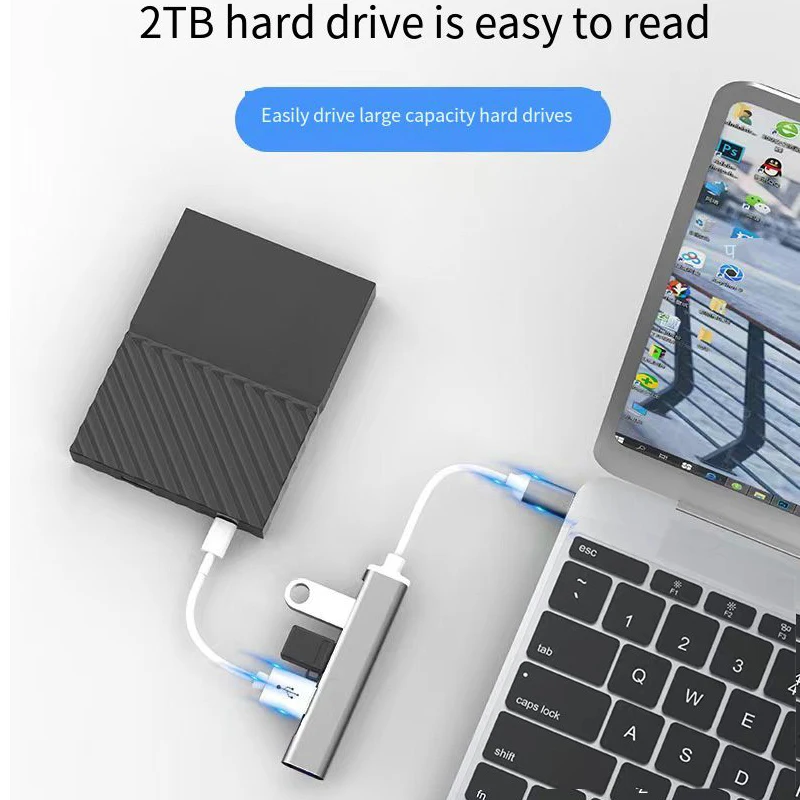 High-Speed USB-A to Type-C 4-Port Hub Adapter with 5Gbps Data Transfer