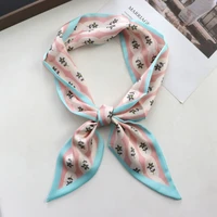 New Checkerboard Print Women Small Silk Scarf Handle Bag Ribbons Female Head Scarves Sharp Angle For Women  100*9cm 2