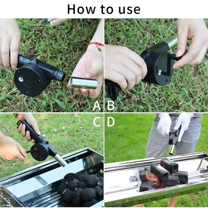 Hand-Crank Air Blower Outdoor Portable Barbecue Grill Fire Blower Tool Picnic Camping Accessories Grilling Tool