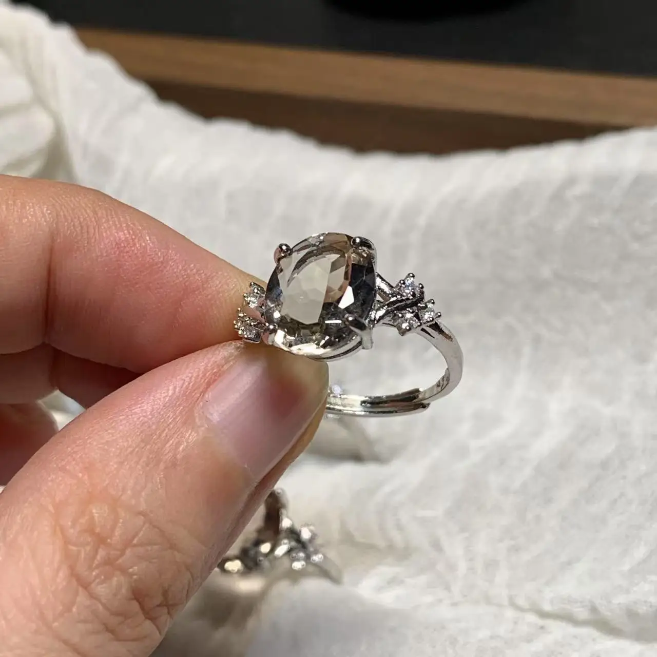 11MM Natural Smoky Quartz Ring Adjustable Female Ring Jewelry for Women Gift Wholesale High Quality Vintage Fine