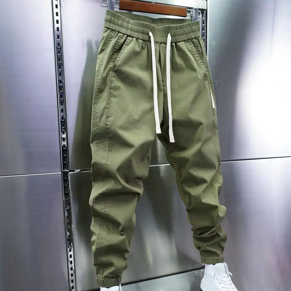 

Patchwork Trousers Comfortable Men's Drawstring Pants with Elastic Waist Casual Pockets Soft Breathable Fabric for Ankle-banded