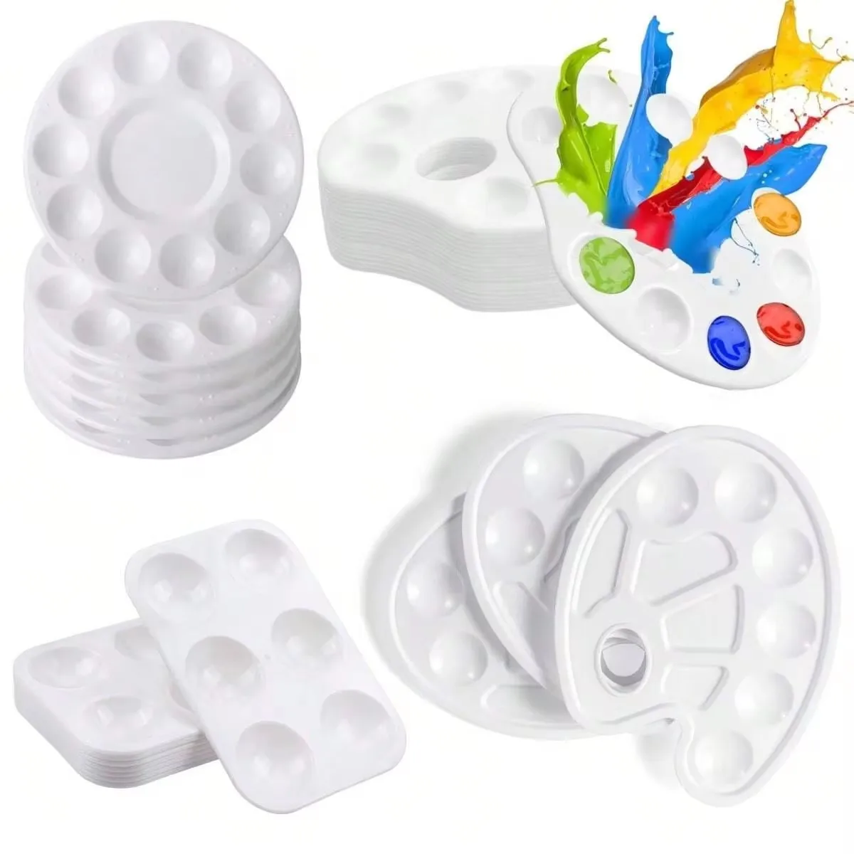 White Plastic Paint Tray Palettes Watercolor Palette Painting Tray For DIY Craf Painting Party And Art 8pcs paint tray,color palette,watercolor palette