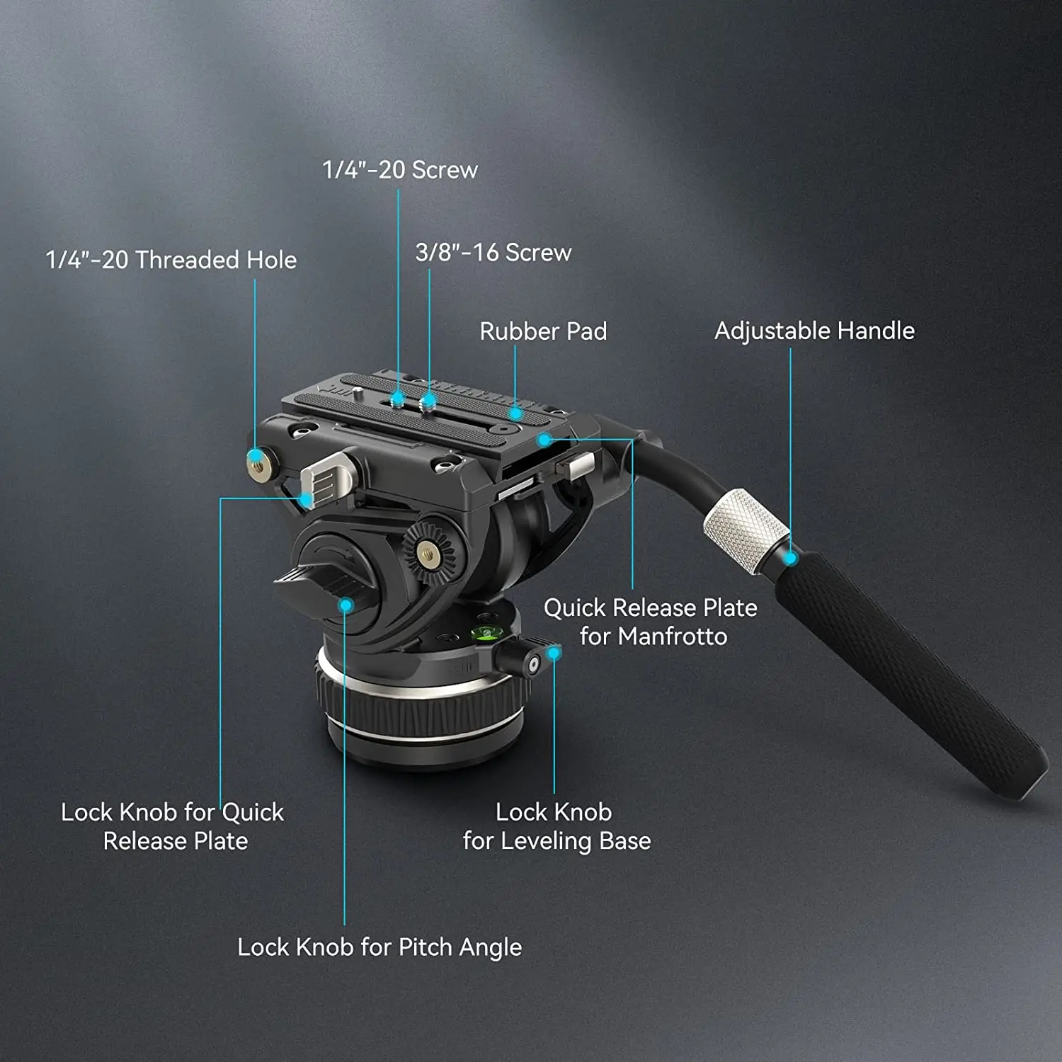 DH10 Heavy Duty Tripod Fluid Video Head with Flat Base Adjustable Handle for Ma