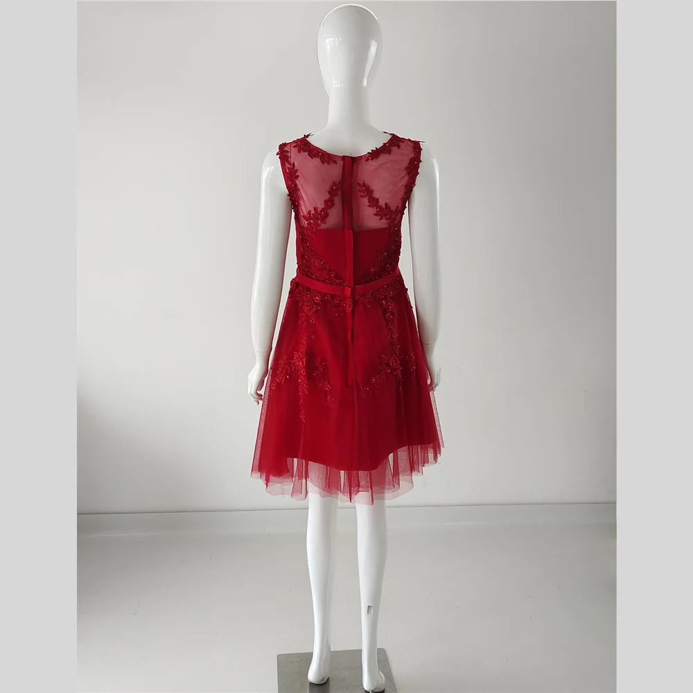 It's YiiYa Cocktail Dress Appliques Beading Pink Illusion Back A-line Knee Length Plus size Women Formal Party Gowns
