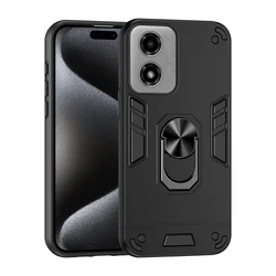 Armor Rotate Ring Stand Anti - Scratch Case with Holder and Lens Back Cover - Moto G24 (Black)