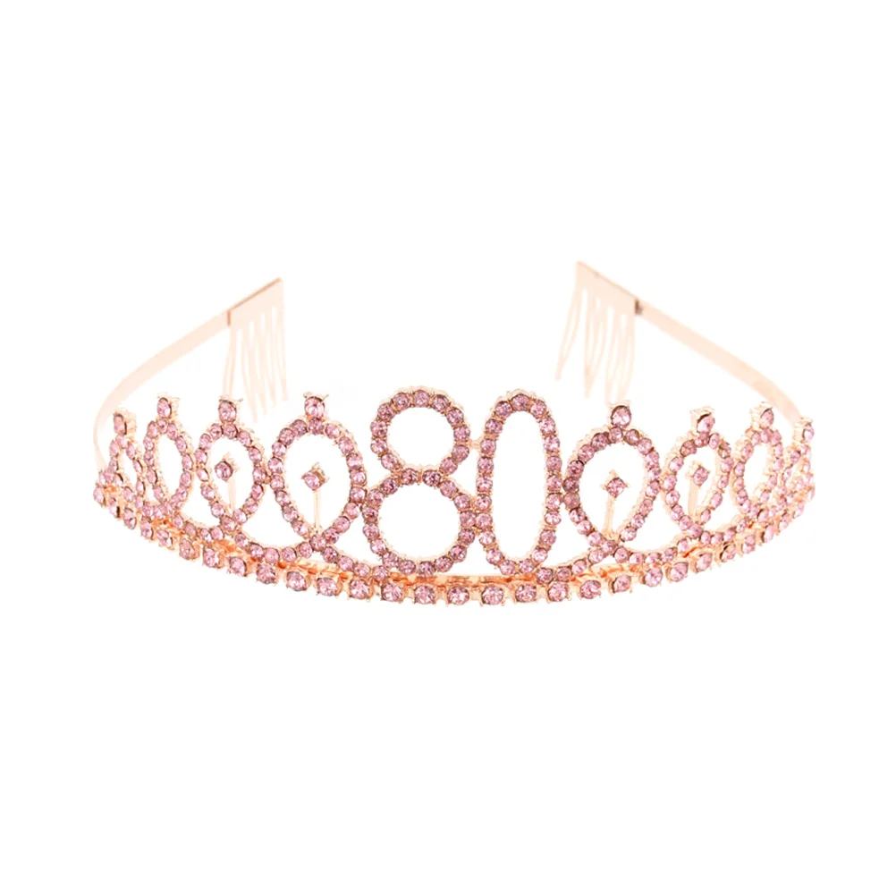 Birthday Tiara Rhinestone Crowns Silver Happy 18/ 20// 30/ 40/ 50/ 60/ 70/ 80/ 90th Birthday ( - 80th )
