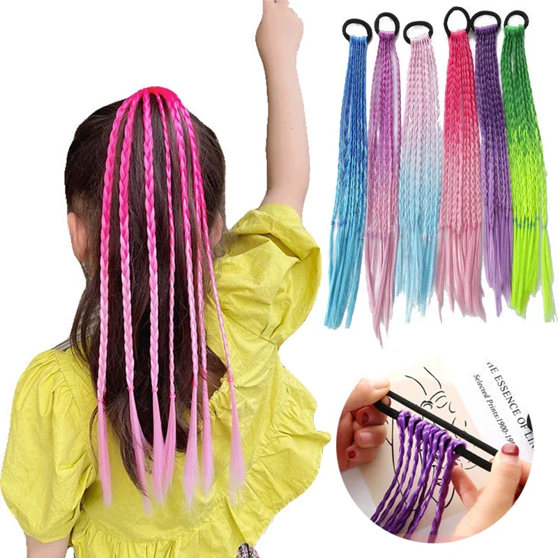 Kids Gradient Colorful Wig Braids Headwear Girls Dirty Hair Rope Children Barrettes Headband for Baby Headband Accessories