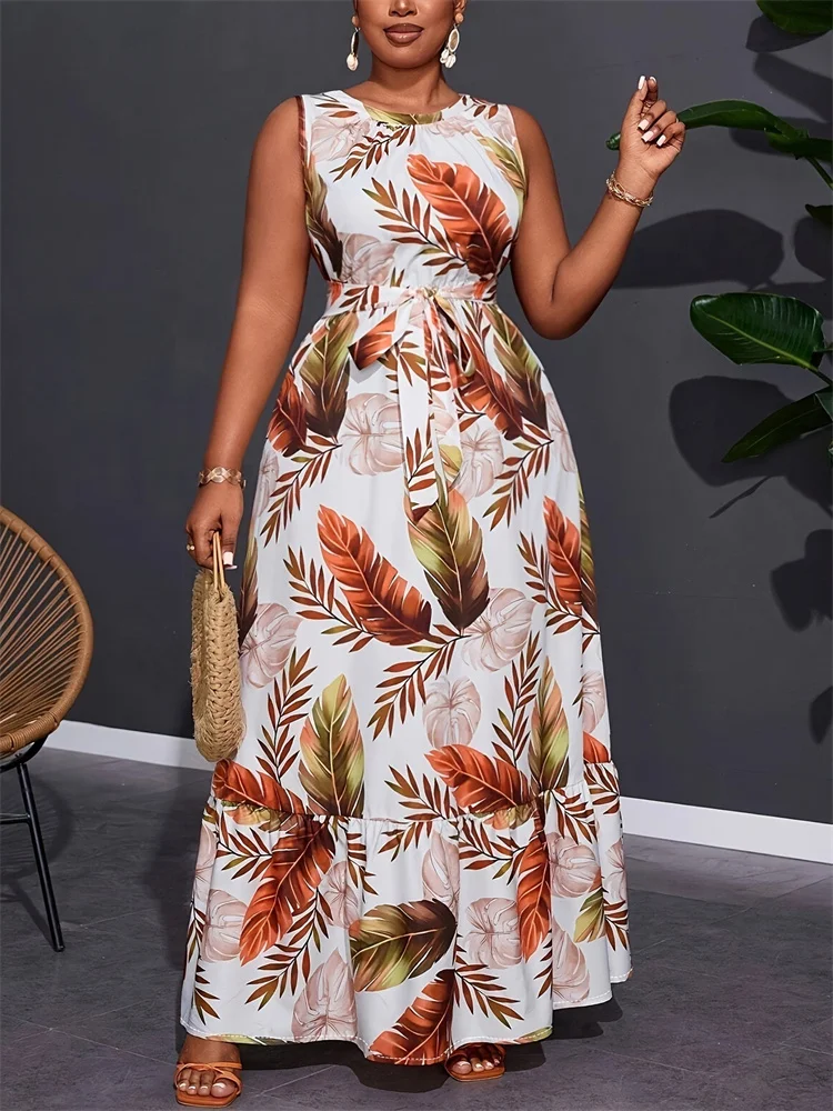 Wmstar Plus Size Women Clothing DressSweet Elegant  Flower Print Sleeveless  Summer Holiday Clothes Maxi Dresses Wholesale  2025
