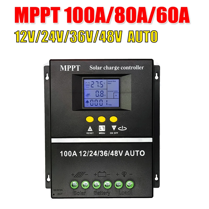 

MPPT Solar Charge Controller 60A 80A 100A 12V/24V/36V/48V Auto Controller Dual USB LCD Display Solar Controller Solar Regulator