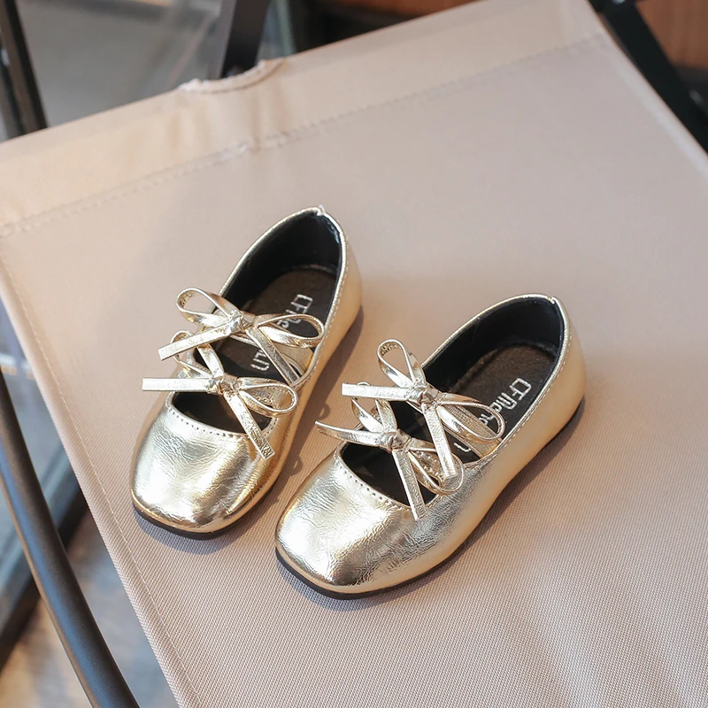 Children Girls Double Bow Non-slip Soft Soled PU Casual Shoes Spring Autumn Outdoor
