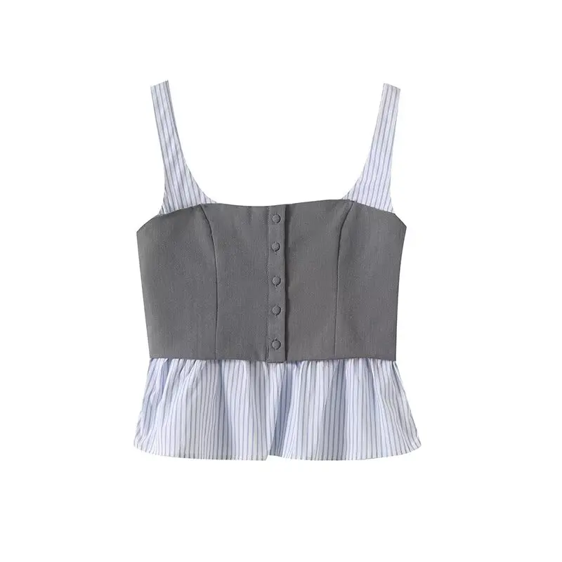 Bustier Buttoned Spliced Crop Top Female Vest Cute Tops for Woman Harajuku Fashion Summer Streetwear Y2k Women's Tanks