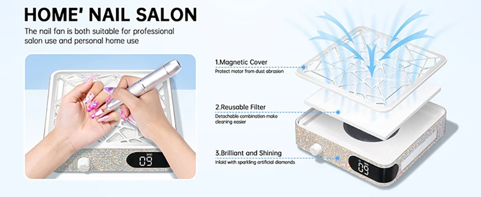 Description Picture 6 of itemColector de polvo de unas Colector de polvo electrico de diamante Lampara de unas LED UV herramienta de manicura y pedicura