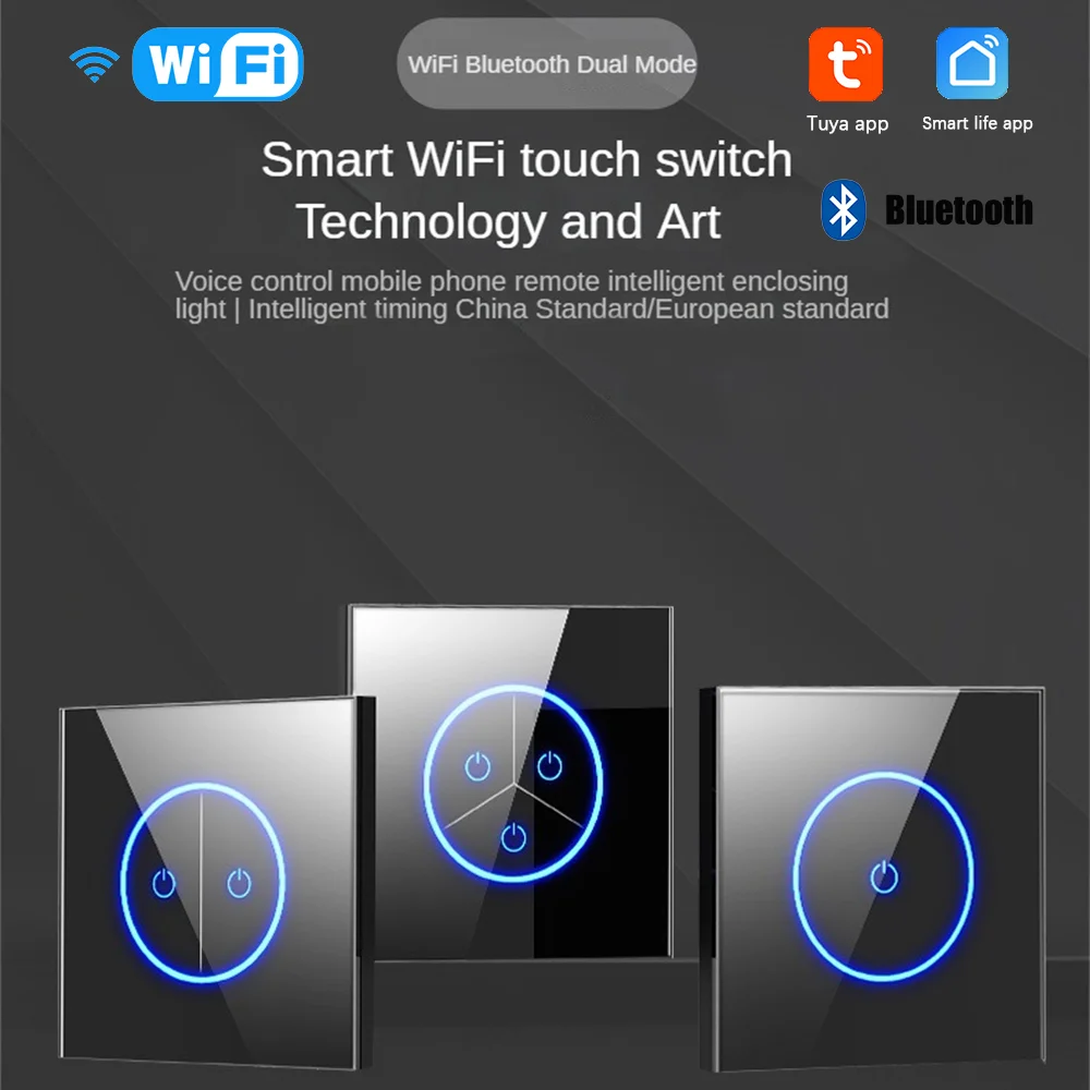 Interruptor de Luz Inteligente Tuya Wifi Painel de Parede de Vidro Controle de Vida Inteligente Funciona com Alexa Google Home eu Touch - Image 4