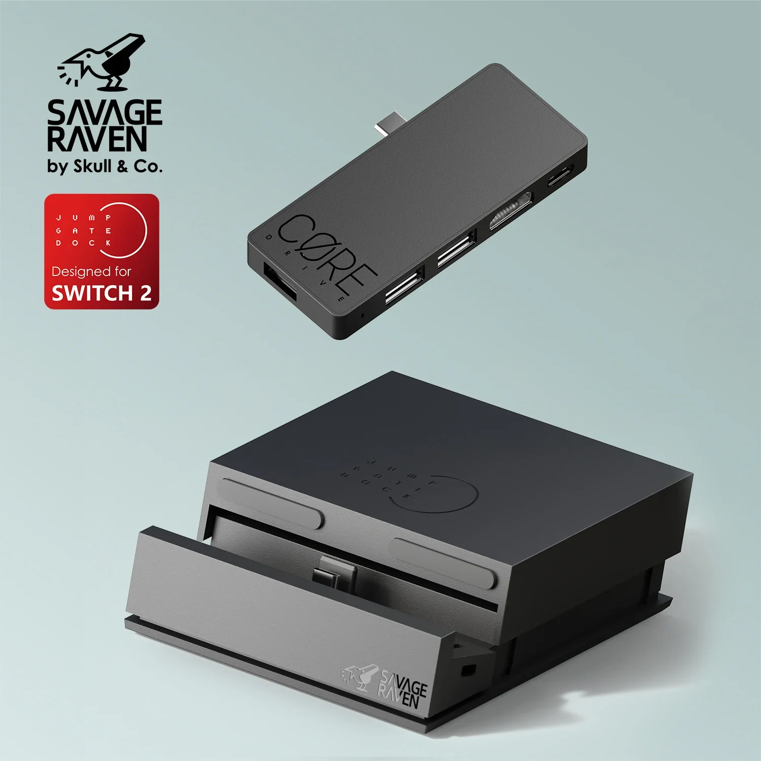 Savage Raven โดย Skull & Co. Jumpgate Dock USB C Hub แท่นวางแบบพกพาสำหรับ Switch 2 และอุปกรณ์เสริมเกม OLED 1