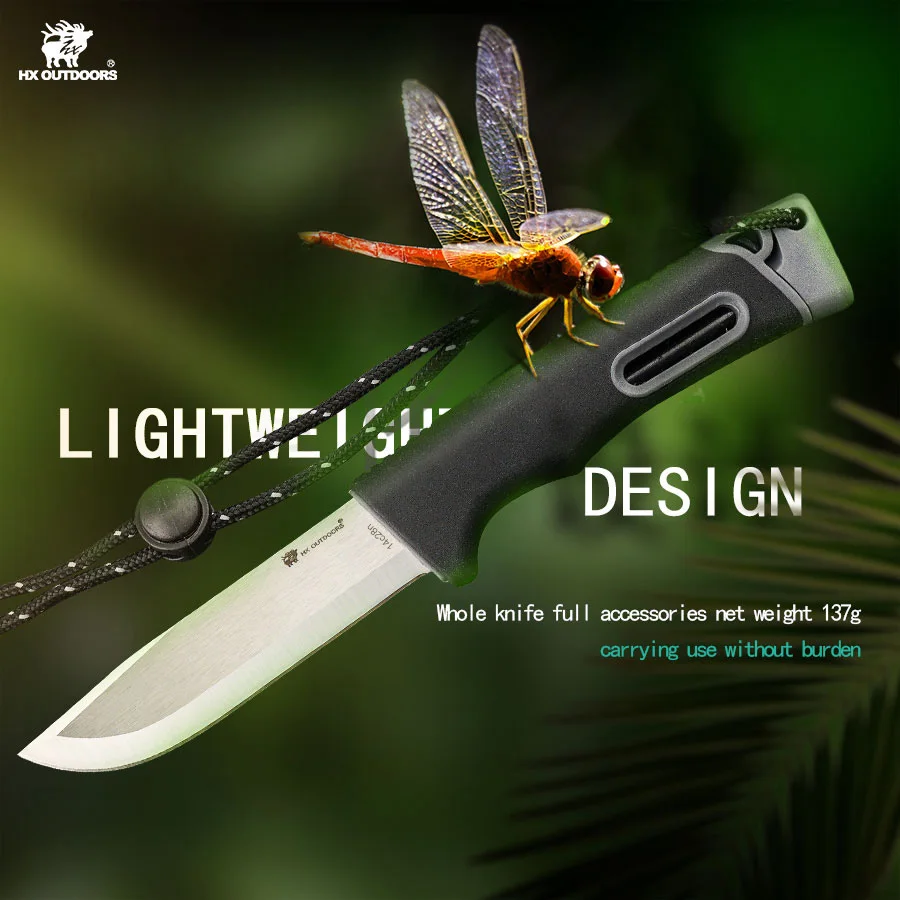 HX Outdoor 14C28N Steel Survival Knife ,Hunting Straight Knives ,Multi Tool Tactical Camping Knife, PP Handle Edc Tools Dropship