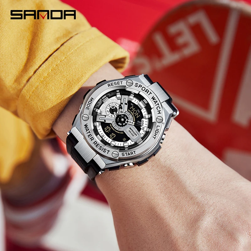 New Handlift Light Multi functional Sports Waterproof and Shockproof Alarm Clock SANDA 3170 Men's Watch Digital Wristwatches